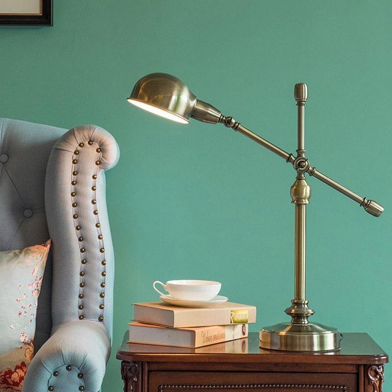 Adjustable Vintage Metallic Dome Desk Lamp with Flexible Arm for Home Office and Study