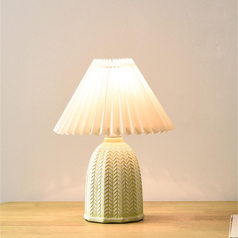 Vintage Linen Pleated Shade Ceramic Table Lamp - 1-Light
