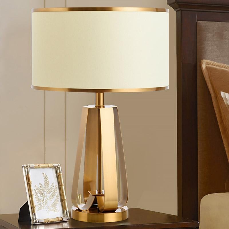 22-Inch Golden Faux Silk and Brass Geometric Table Lamp