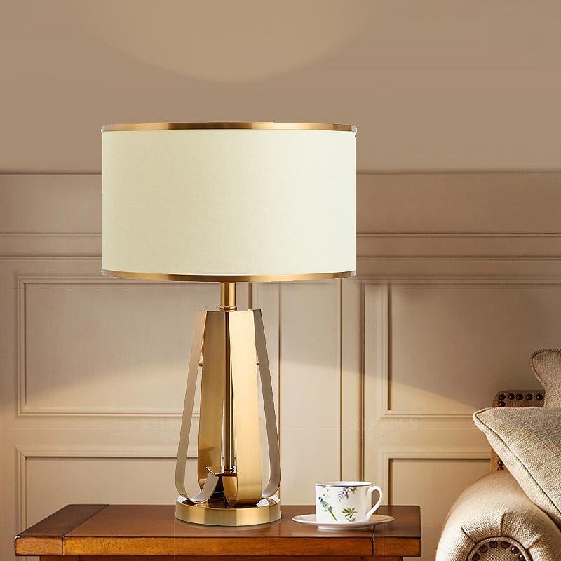 22-Inch Golden Faux Silk and Brass Geometric Table Lamp