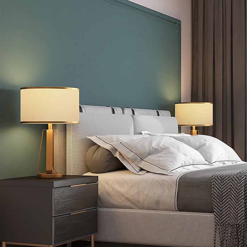 22-Inch Golden Faux Silk and Brass Geometric Table Lamp