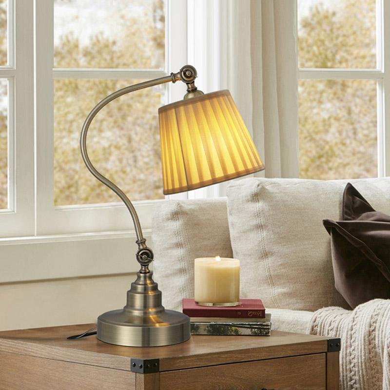 Premium Industrial Metal Desk Lamp with Curved Arm and Adjustable Lighting