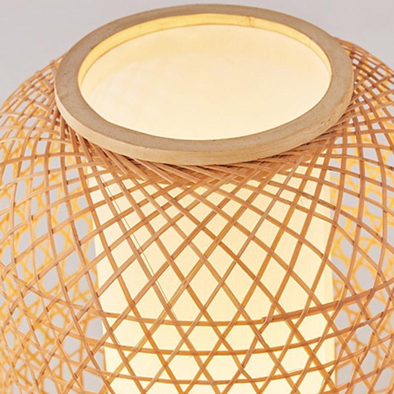 Premium Rustic Bamboo Table Lamp with LED Cylinder Light and USB Charging Port