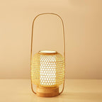 Premium Rustic Bamboo Table Lamp with LED Cylinder Light and USB Charging Port