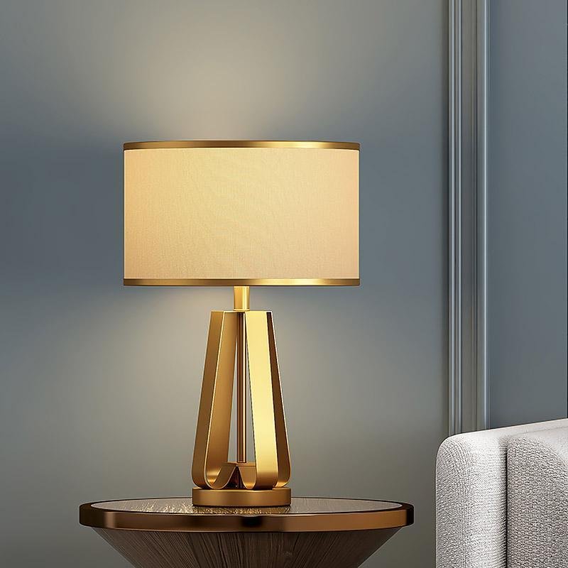 22-Inch Golden Faux Silk and Brass Geometric Table Lamp