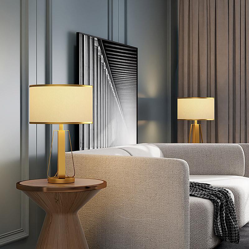 22-Inch Golden Faux Silk and Brass Geometric Table Lamp
