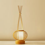 Premium Rustic Bamboo Table Lamp with LED Cylinder Light and USB Charging Port