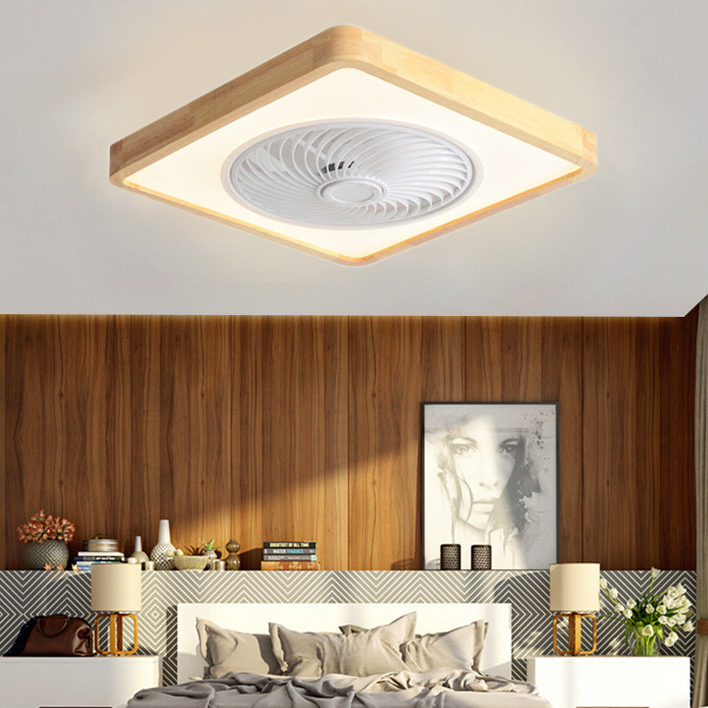 Contemporary Wood Geometric LED Semi-Flush Mount Ceiling Fan Light