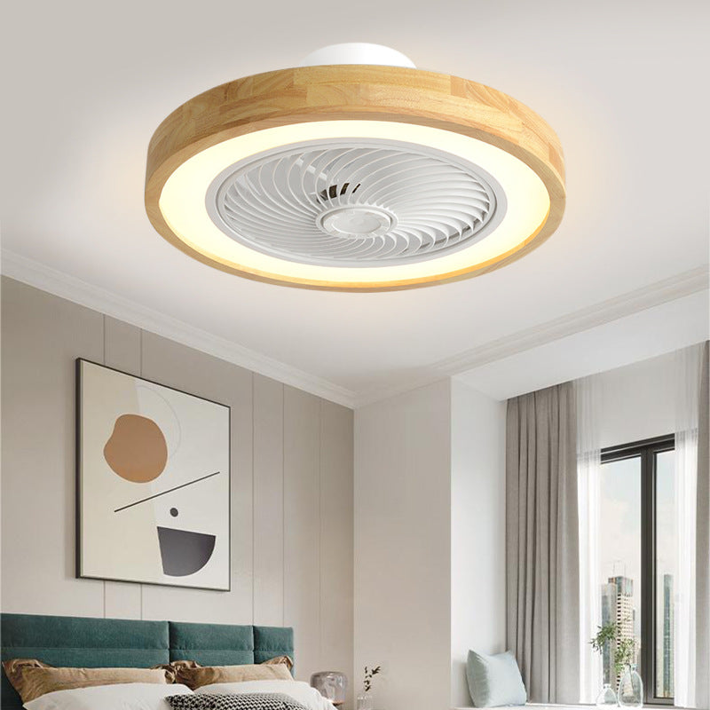 Contemporary Wood Geometric LED Semi-Flush Mount Ceiling Fan Light