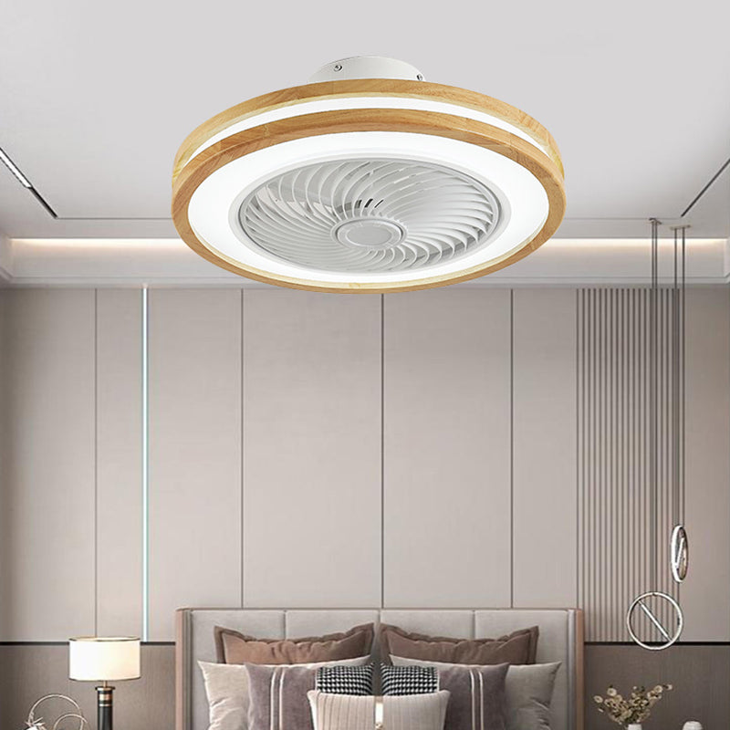 Contemporary Wood Geometric LED Semi-Flush Mount Ceiling Fan Light