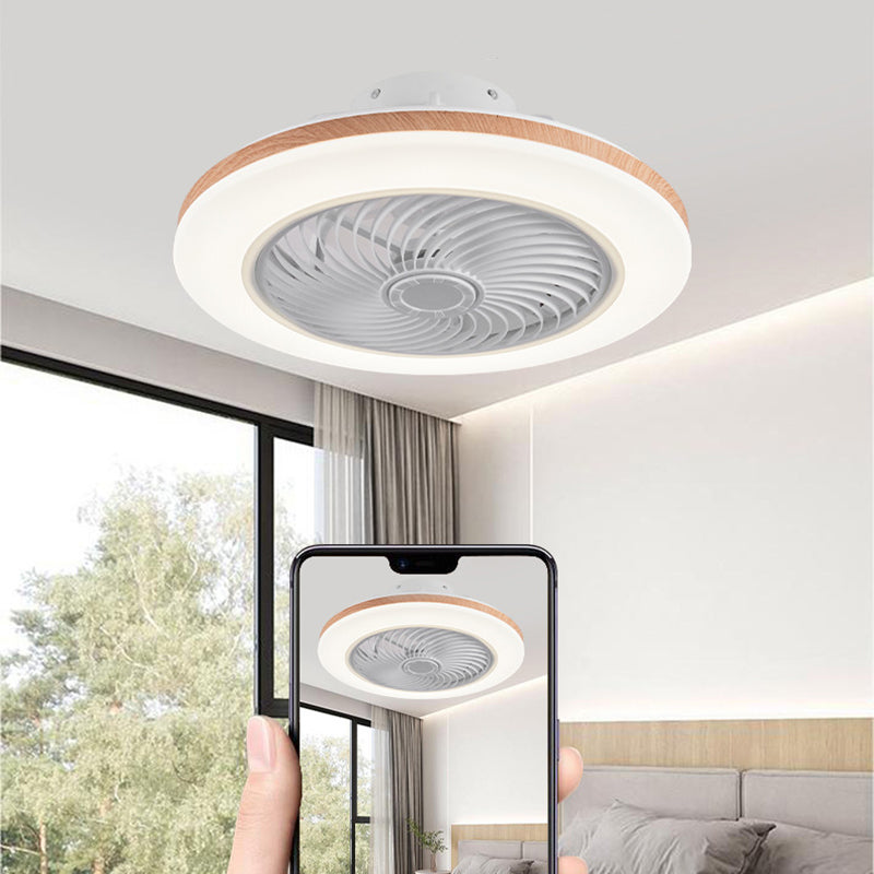 Contemporary Wood Geometric LED Semi-Flush Mount Ceiling Fan Light