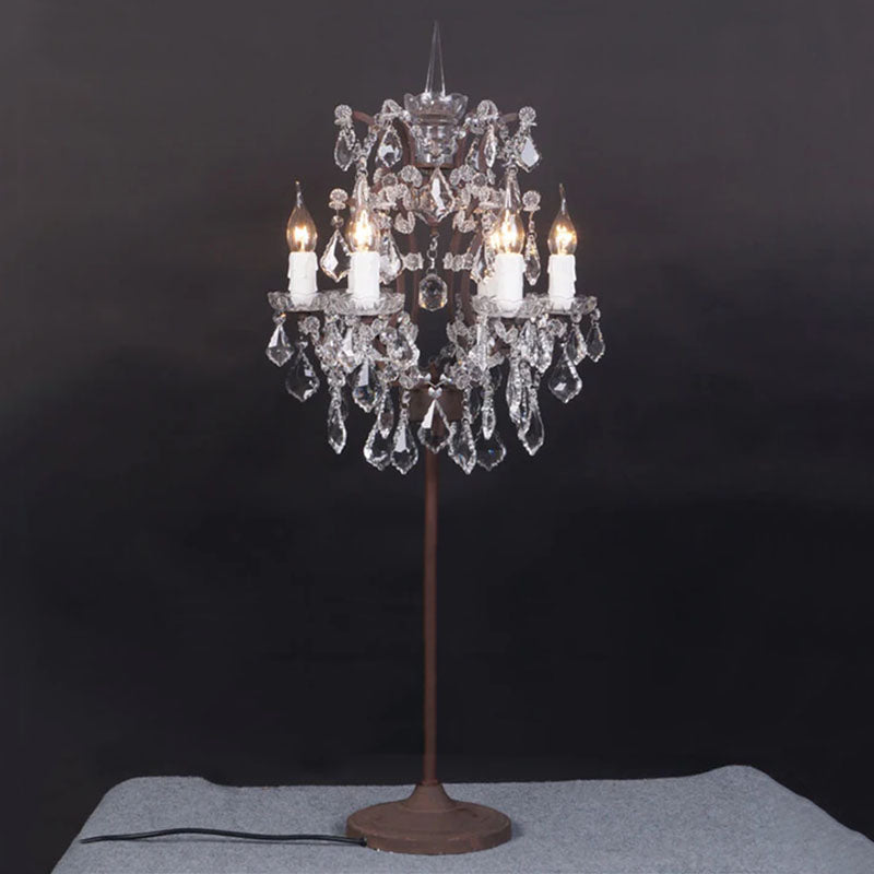 Rustic Vintage French Crystal 6-Light Candelabra Table Lamp