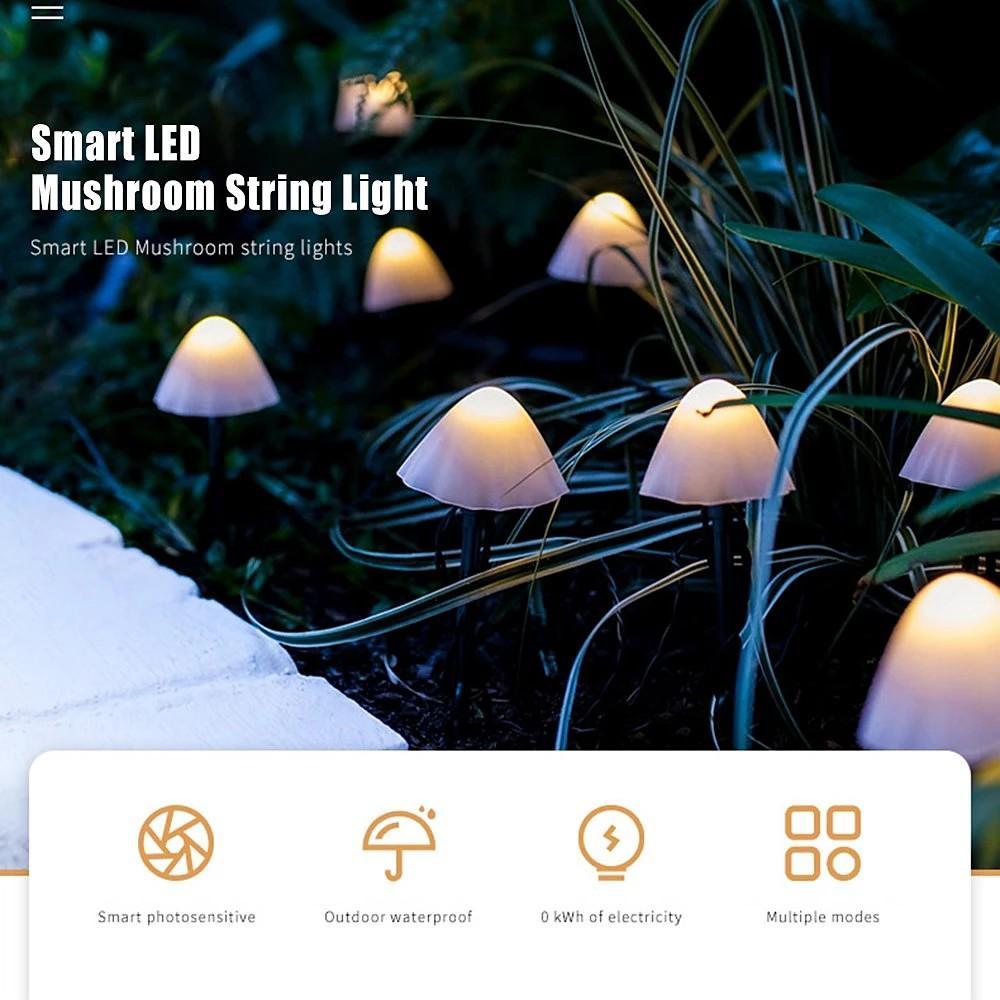 Premium Outdoor Mini Mushroom RGB Solar String Lights - 16.40 ft