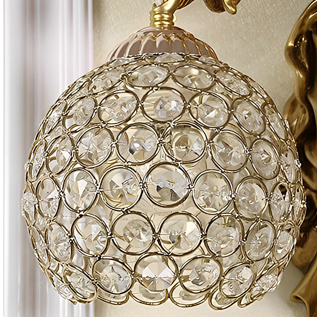 European Retro Angel Wall Sconce with Crystal Ball - Premium Resin Wall Lamp