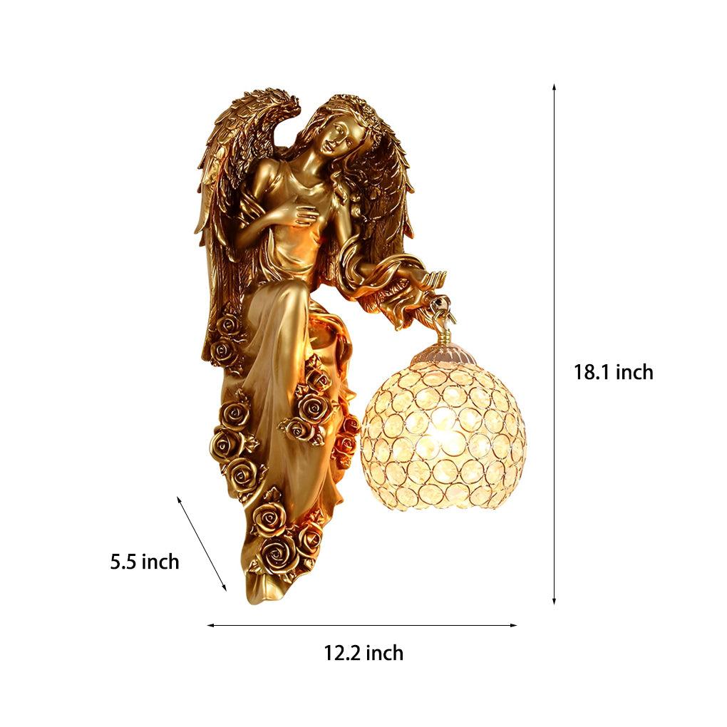 European Retro Angel Wall Sconce with Crystal Ball - Premium Resin Wall Lamp