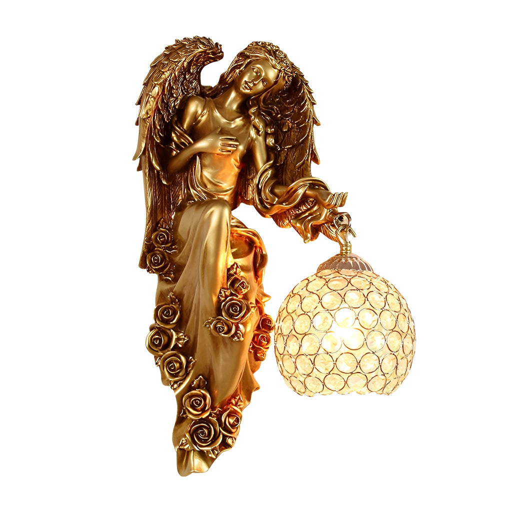 European Retro Angel Wall Sconce with Crystal Ball - Premium Resin Wall Lamp