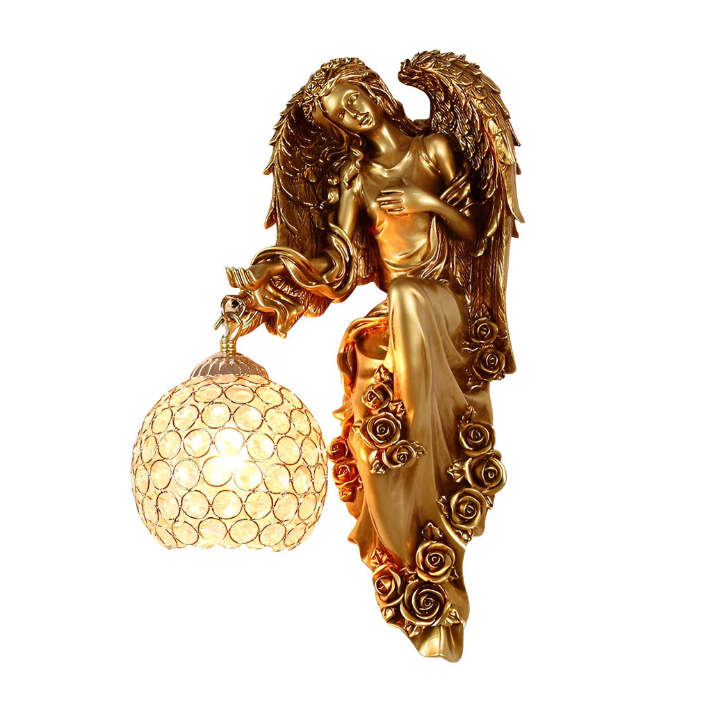 European Retro Angel Wall Sconce with Crystal Ball - Premium Resin Wall Lamp