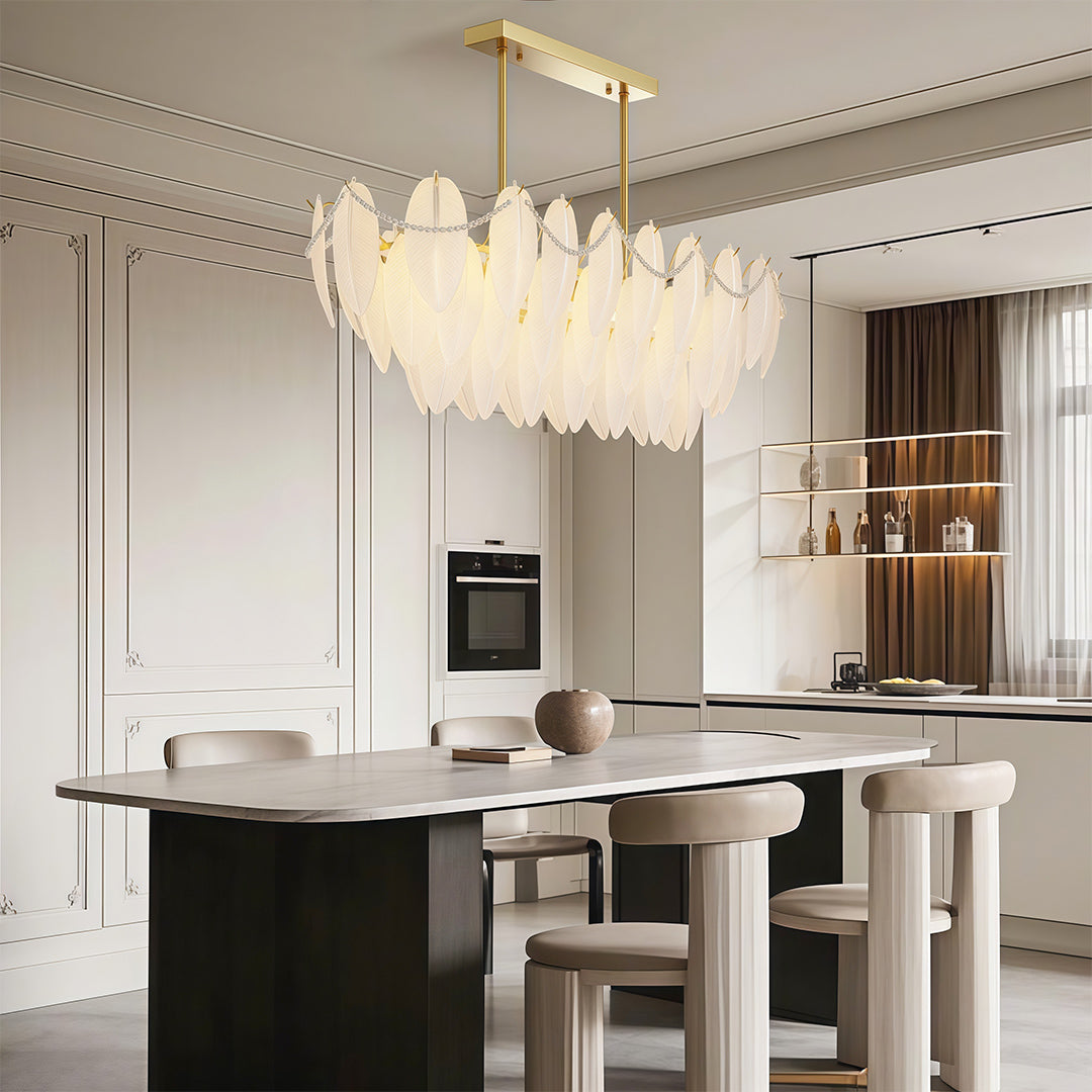 Modern Copper Pearl Feathers Chandelier Ceiling Light