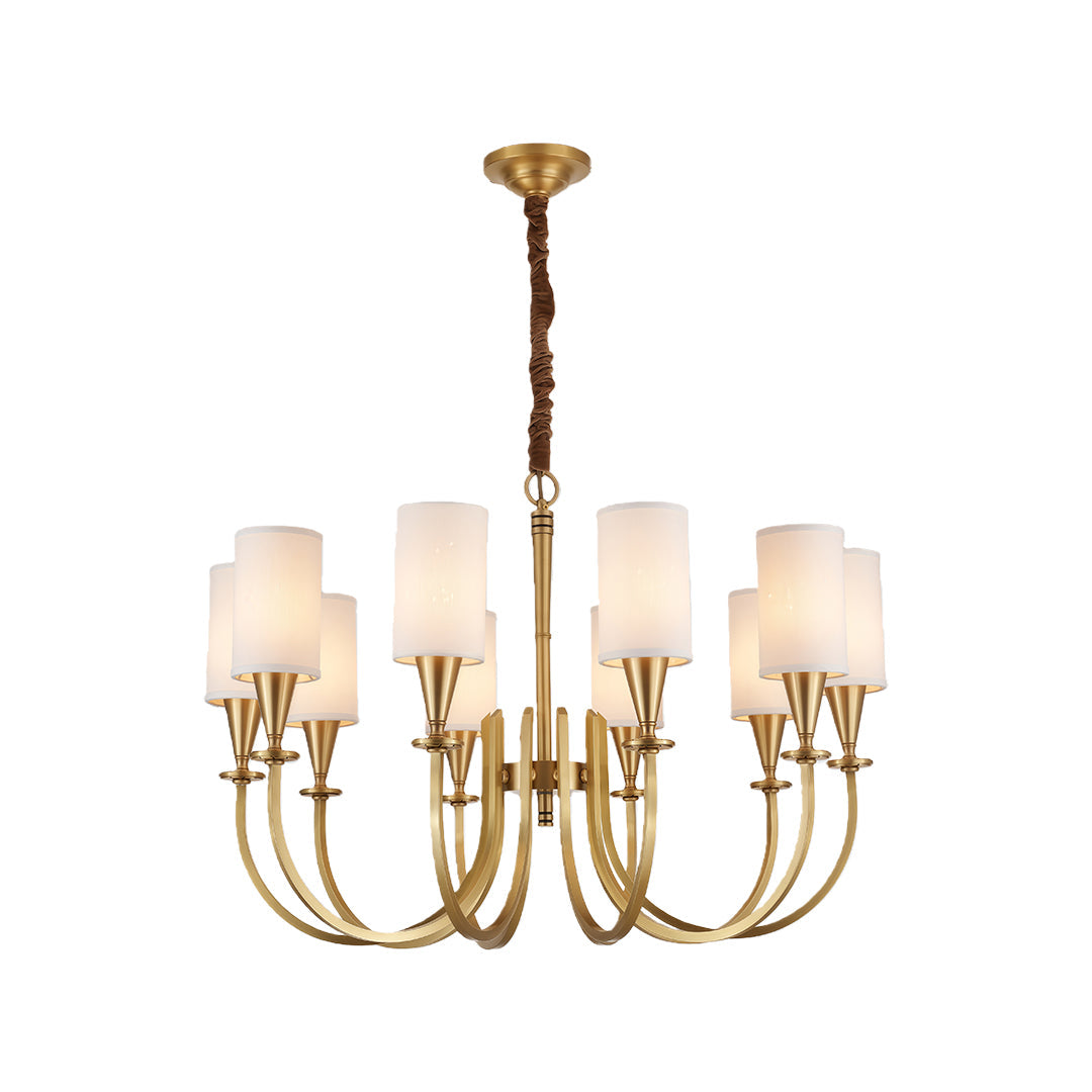 Modern Copper Chandelier with Fabric Lampshade - Elegant Ceiling Light