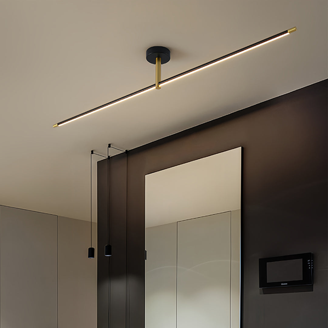 Minimalist Black and Gold LED Semi Flush Mount Ceiling Light