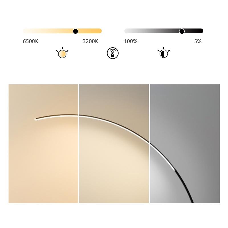 Modern Aluminum LED Arcing Floor Lamp with Remote Control