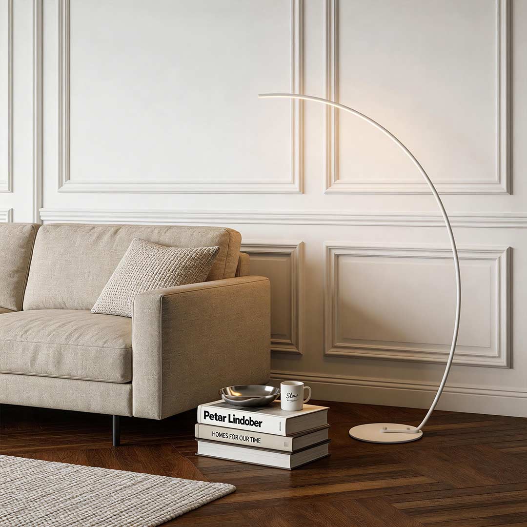 Modern Aluminum LED Arcing Floor Lamp with Remote Control