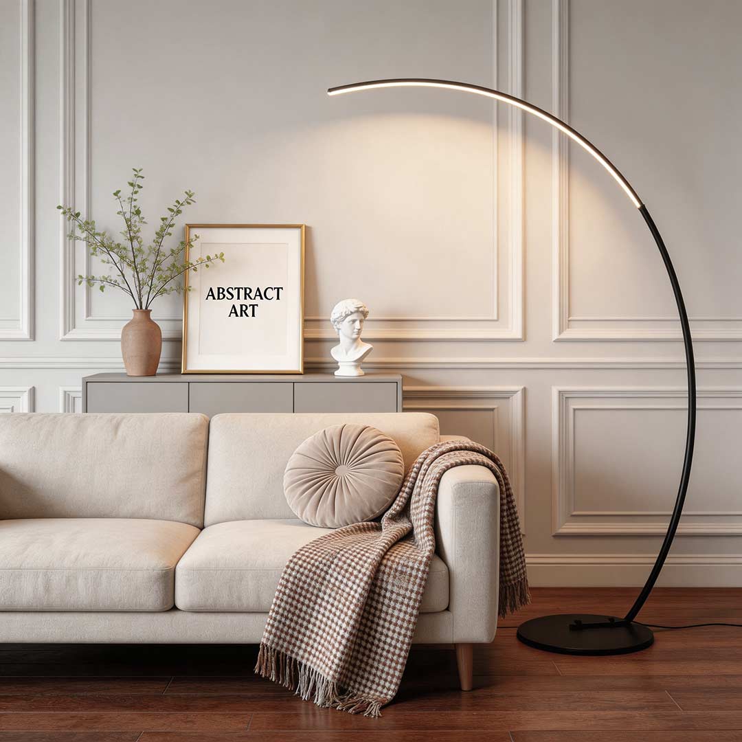 Modern Aluminum LED Arcing Floor Lamp with Remote Control