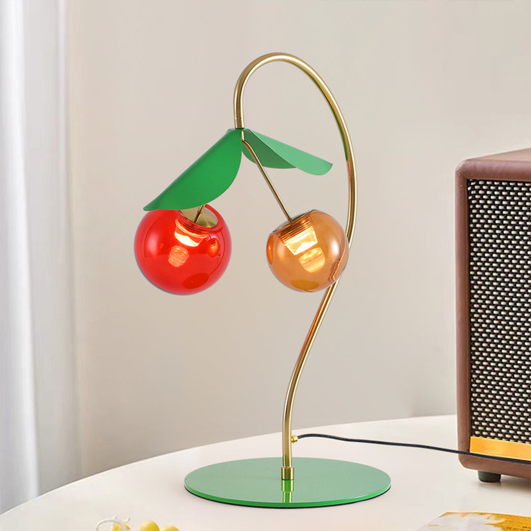 Modern Dual-Head LED Table Lamp with Stained Glass - Nordic Cherry Design