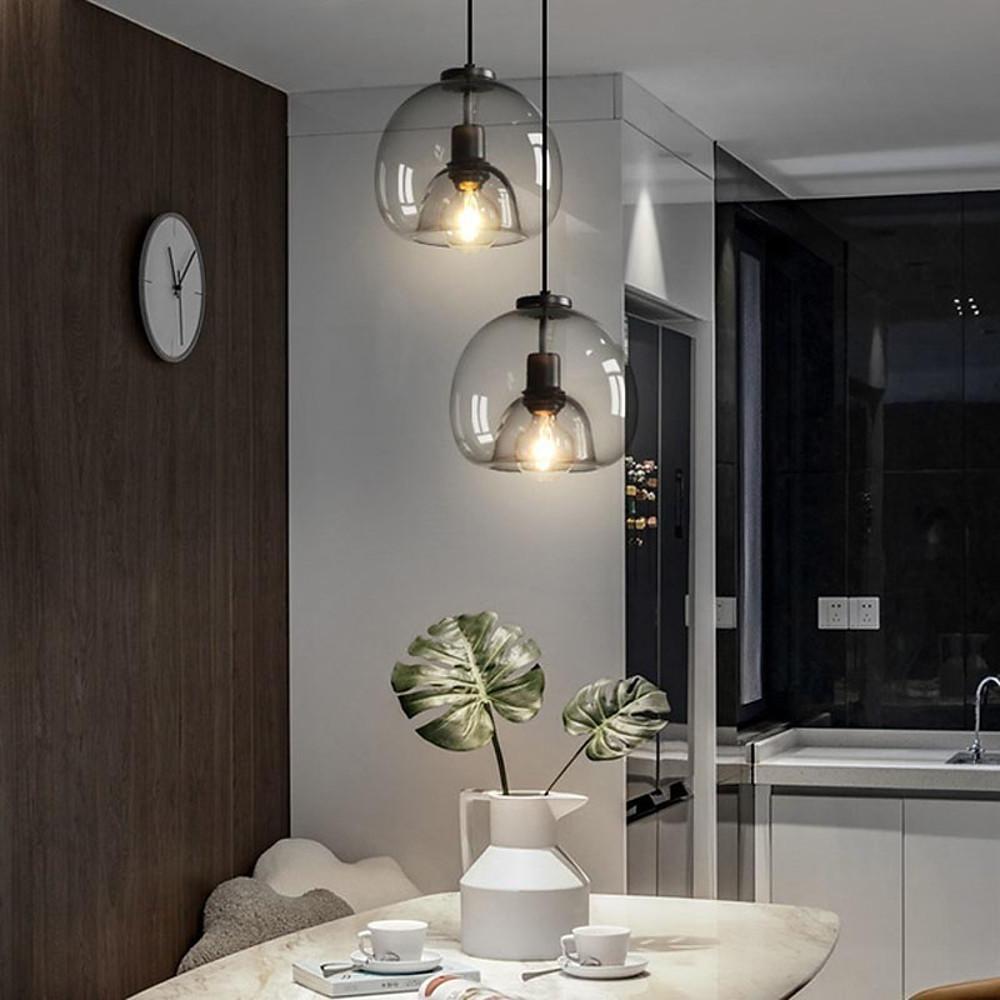 Smoked Glass Round Pendant Light Shade - Vintage Metal Design