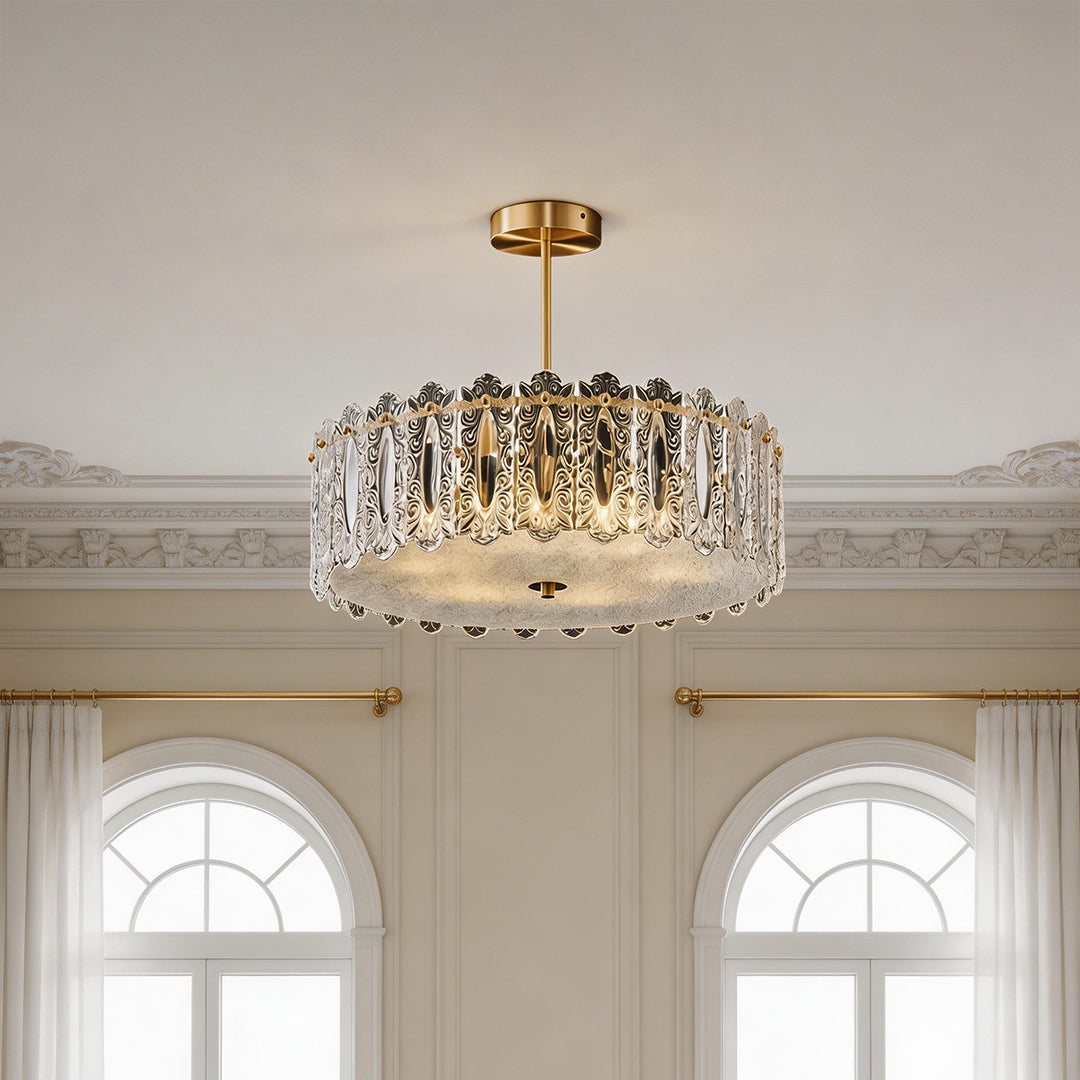French Luxury Copper Semi Flush Mount Glass Light Fixture