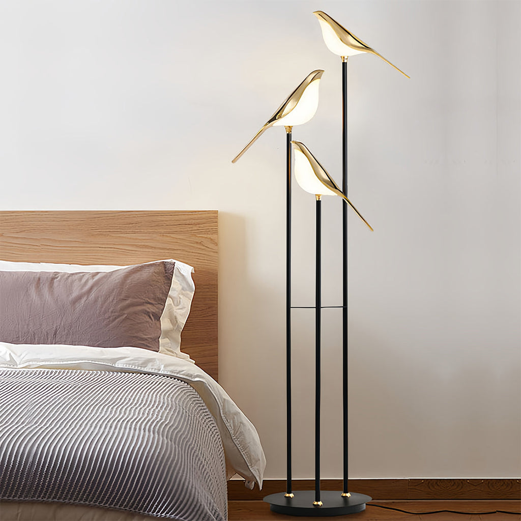Contemporary 3-Head Bird Floor Lamp - Artistic Accent Lighting