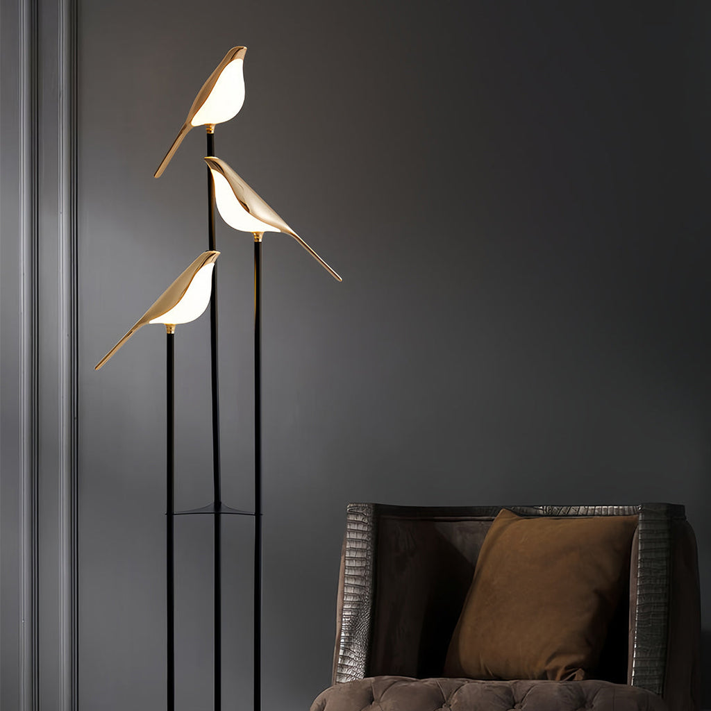 Contemporary 3-Head Bird Floor Lamp - Artistic Accent Lighting