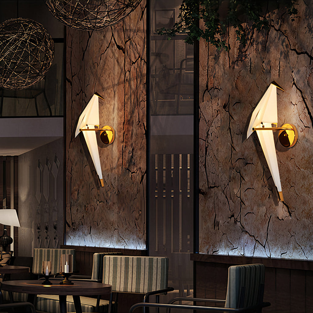Modern Gold Accent Origami Crane Wall Light