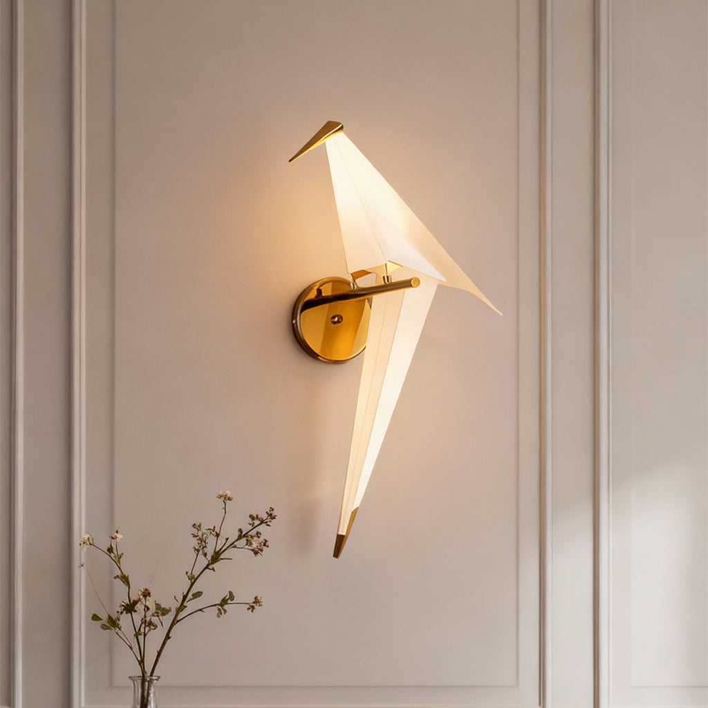 Modern Gold Accent Origami Crane Wall Light