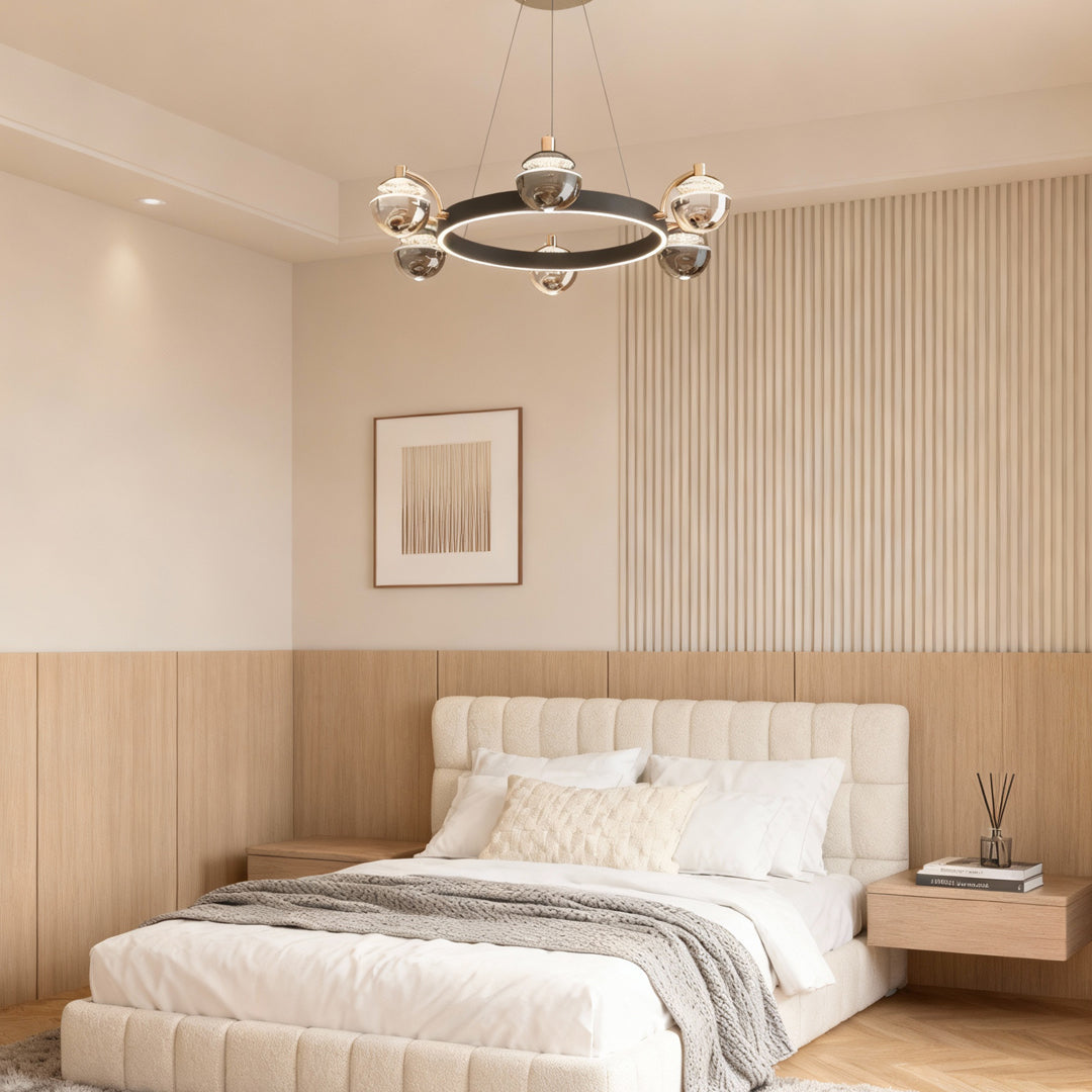 Modern Black and Gold LED Chandelier Ceiling Light