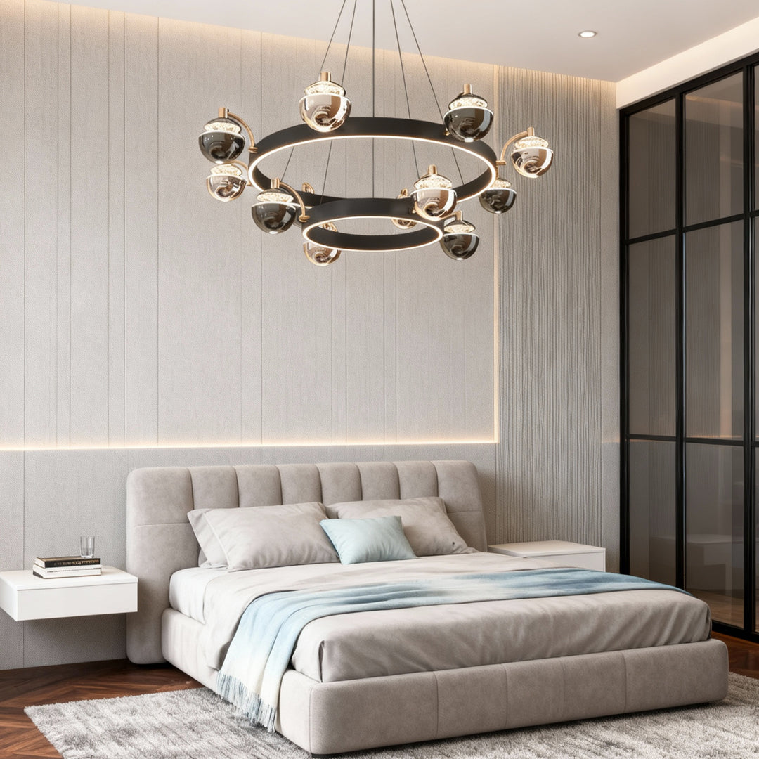 Modern Black and Gold LED Chandelier Ceiling Light
