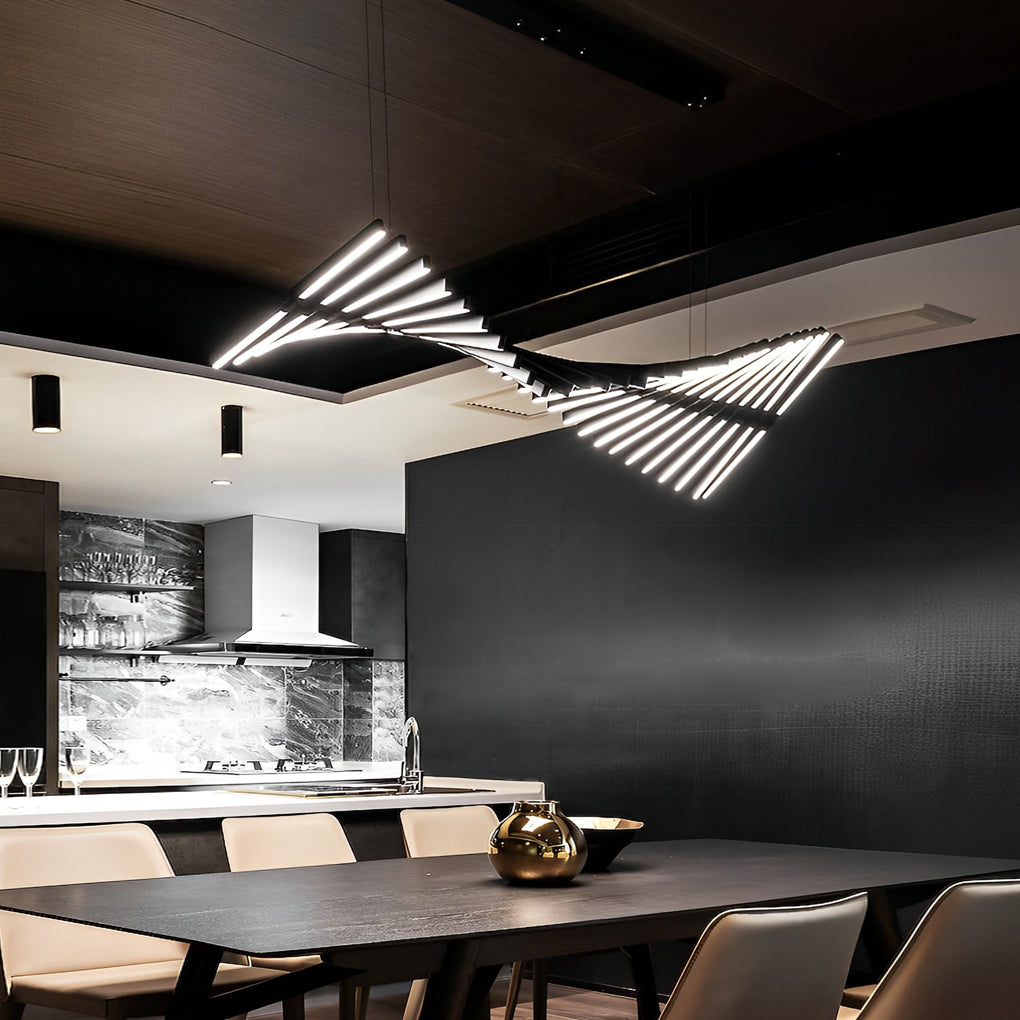 Nordic Wave Black Art Fish Bone Linear Ceiling Light