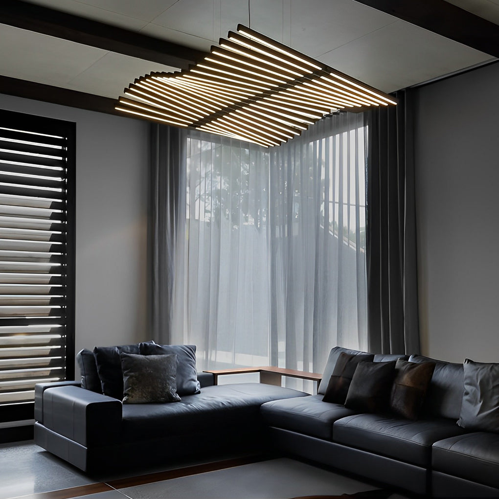Nordic Wave Black Art Fish Bone Linear Ceiling Light