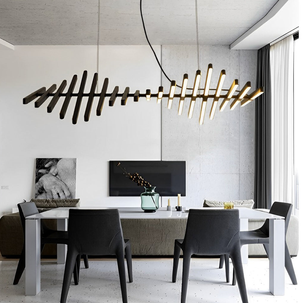 Nordic Wave Black Art Fish Bone Linear Ceiling Light