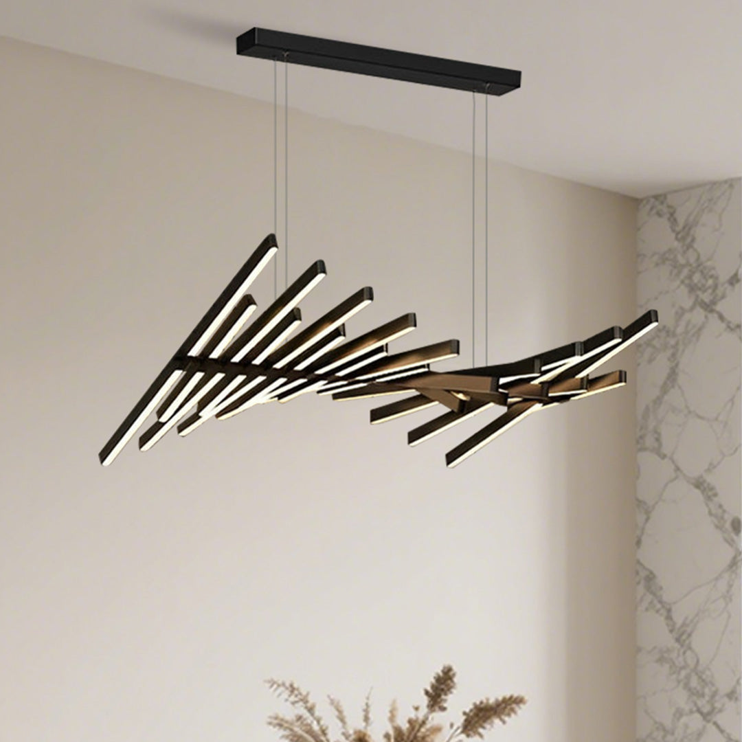 Nordic Wave Black Art Fish Bone Linear Ceiling Light