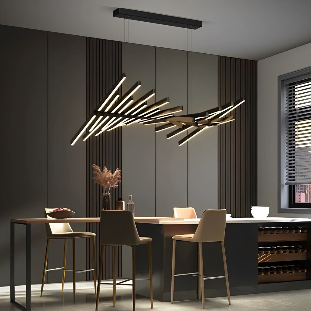 Nordic Wave Black Art Fish Bone Linear Ceiling Light