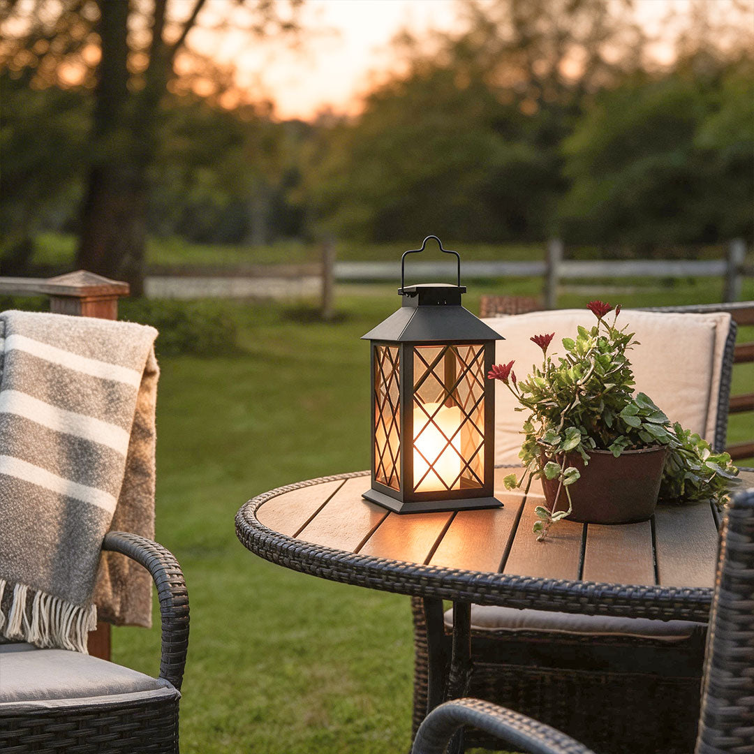 Premium Black Solar LED Candlestick Lantern - Portable Outdoor Lighting