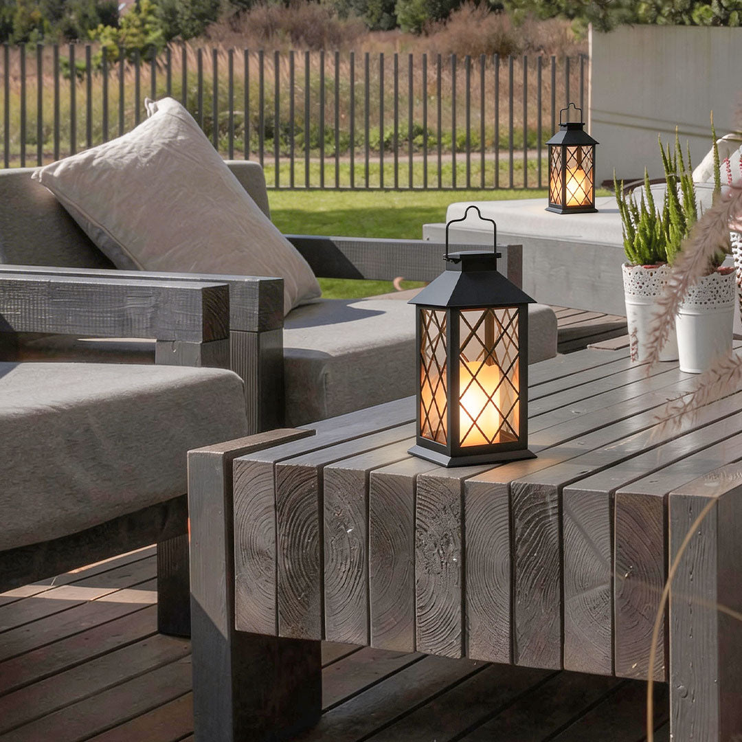 Premium Black Solar LED Candlestick Lantern - Portable Outdoor Lighting
