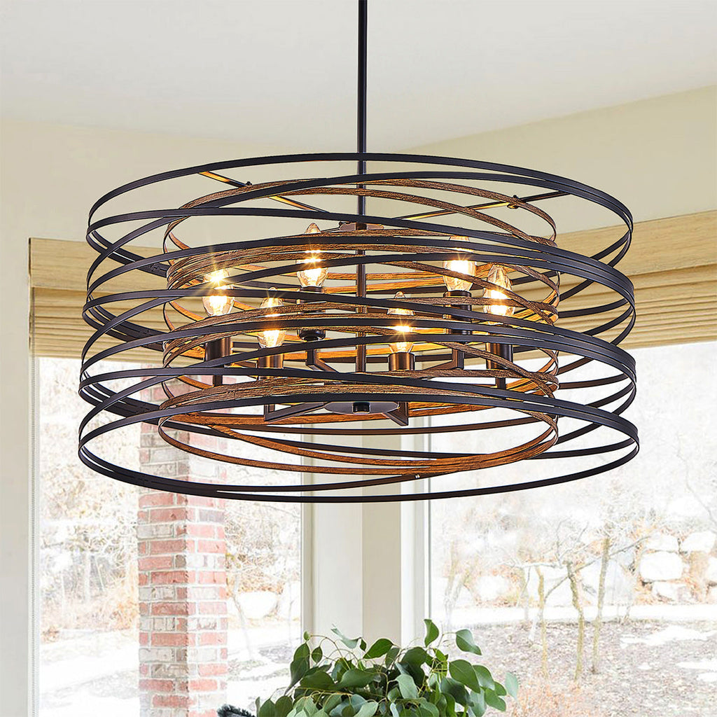 Black Iron Cage Drum Pendant Light - Round Ceiling Fixture