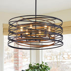 Black Iron Cage Drum Pendant Light - Round Ceiling Fixture