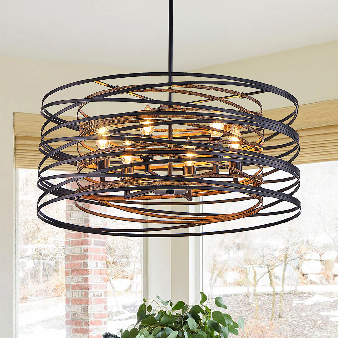 Black Iron Cage Drum Pendant Light - Round Ceiling Fixture