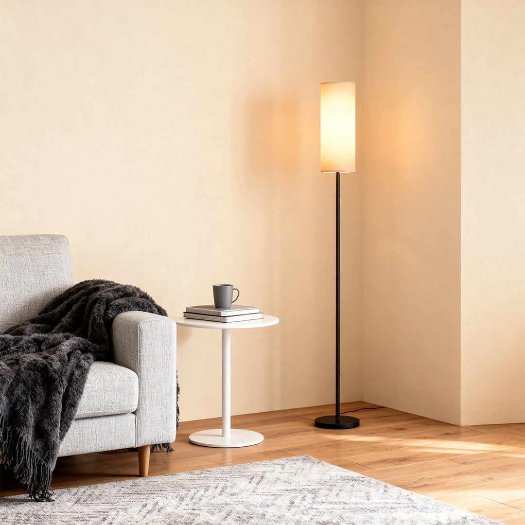 Premium Black Wrought Iron Floor Lamp with Artistic Linen Shade