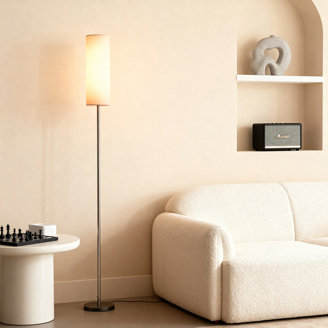 Premium Black Wrought Iron Floor Lamp with Artistic Linen Shade