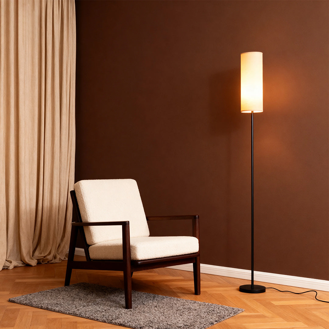 Premium Black Wrought Iron Floor Lamp with Artistic Linen Shade