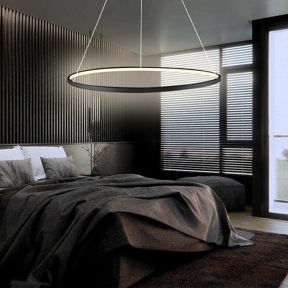 Modern Black LED Ring Chandelier - Aluminum Ceiling Light
